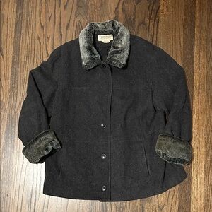 Vintage 100% Wool Women’s Jacket with Faux Fur Trim